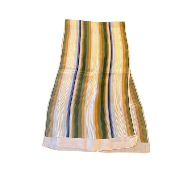 Vintage Echo Striped Silk Scarf Beige Green/Rectangular Elegant Vintage 70s - Picture 1 of 4